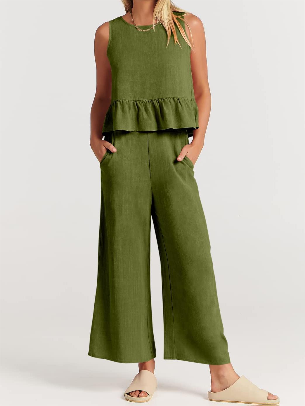 2024 Women's Summer 2 Pieces Outfits - Lounge Set with Pockets