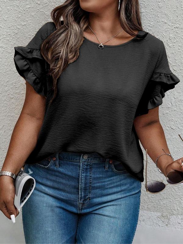 Women's Summer Ruffle Sleeve Round Neck T-Shirt