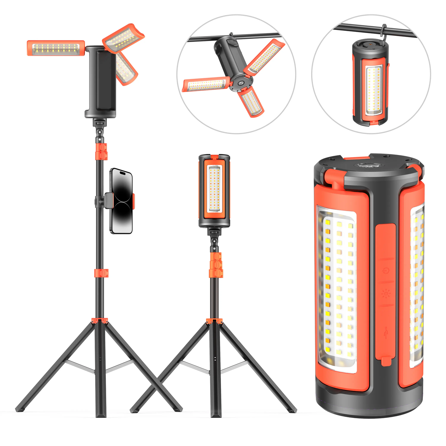 3-Head Rechargeable Camping Light with Tripod