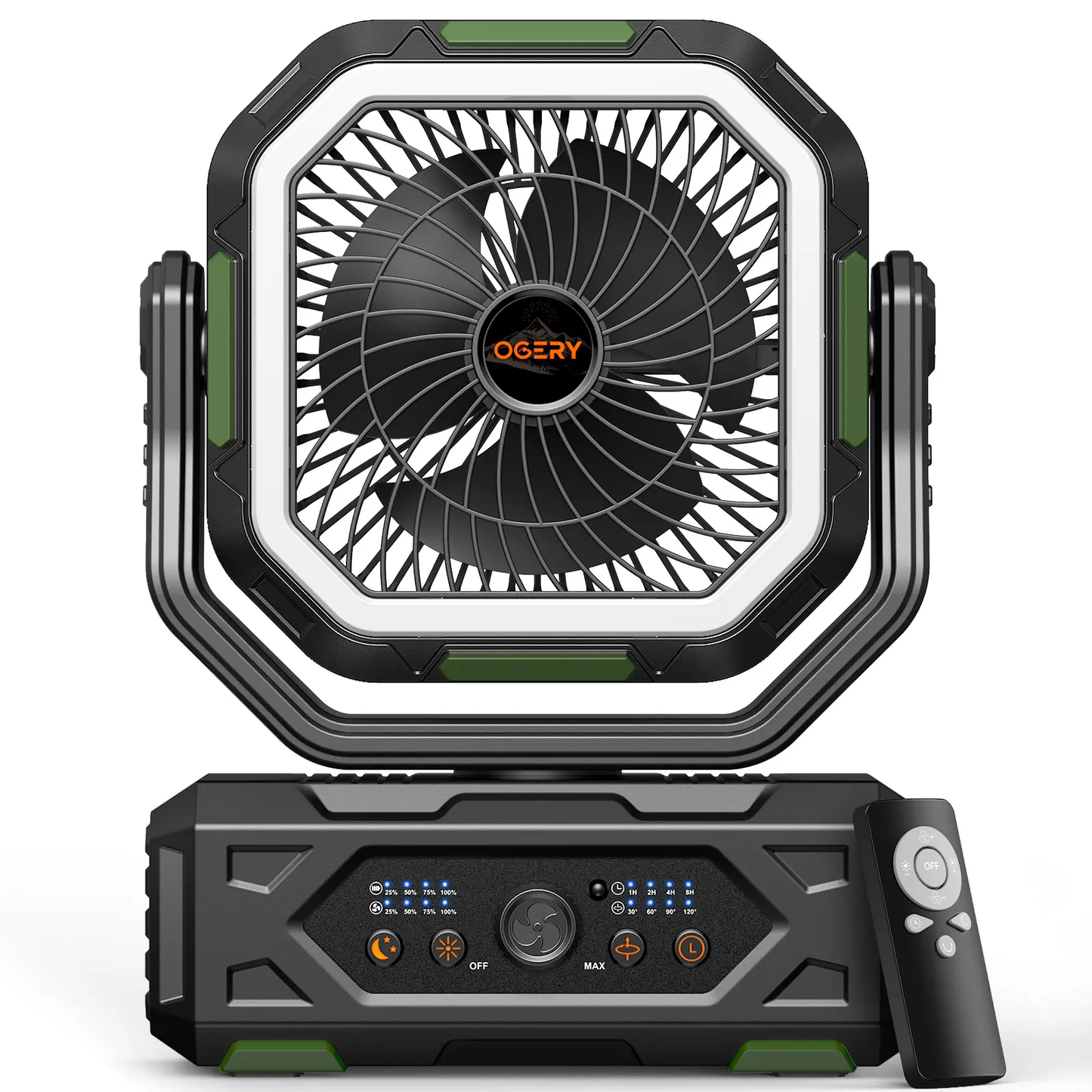 30000mAh Rechargeable Camping Fan with LED Light, Remote Control & Oscillation