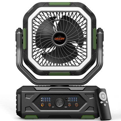 30000mAh Rechargeable Camping Fan with LED Light, Remote Control & Oscillation