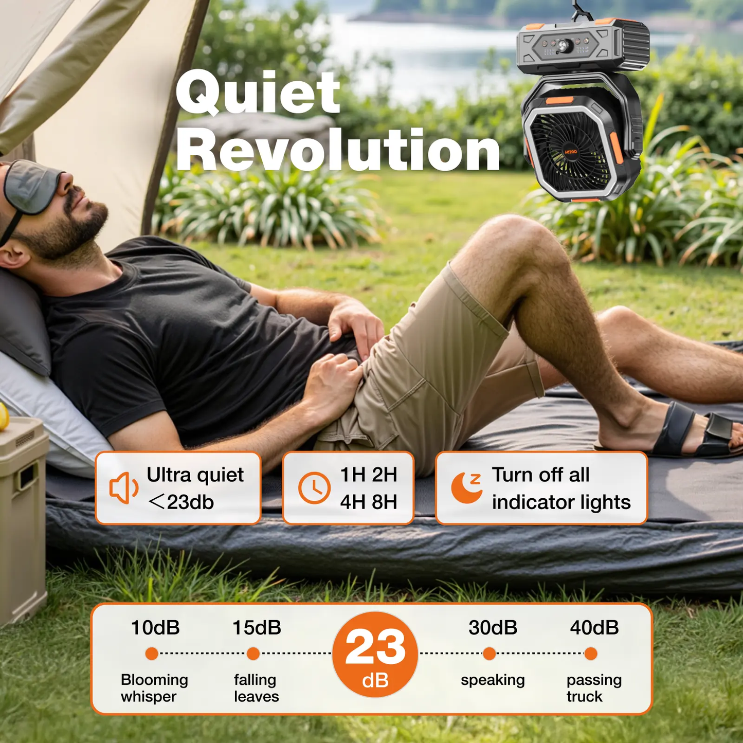 30000mAh Rechargeable Camping Fan with LED Light, Remote Control & Oscillation