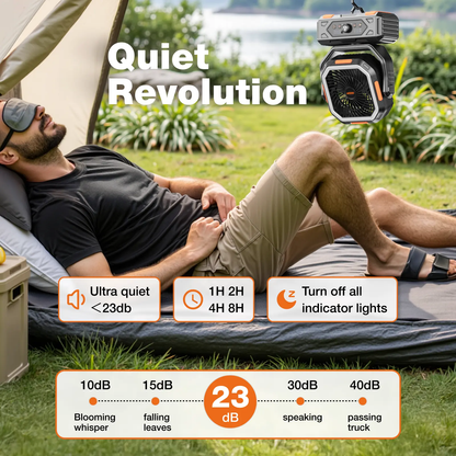 30000mAh Rechargeable Camping Fan with LED Light, Remote Control & Oscillation