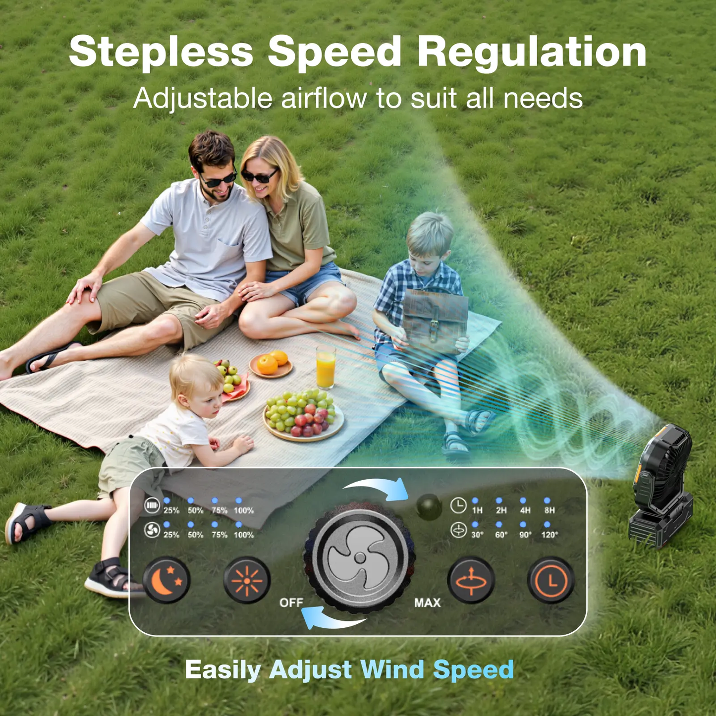 30000mAh Rechargeable Camping Fan with LED Light, Remote Control & Oscillation