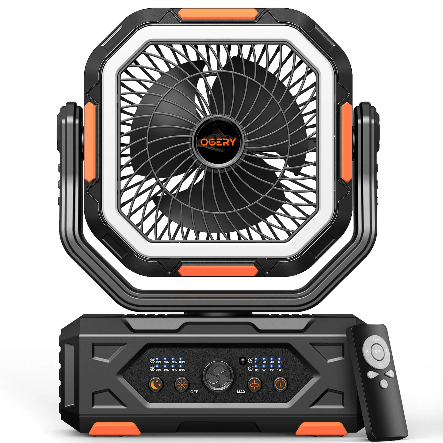 30000mAh Rechargeable Camping Fan with LED Light, Remote Control & Oscillation