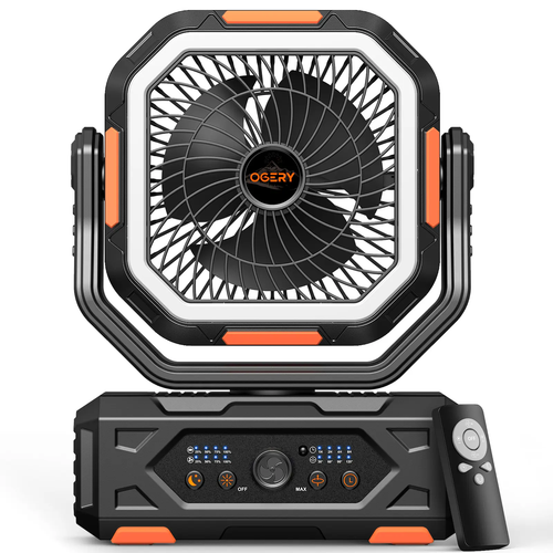 30000mAh Rechargeable Camping Fan with LED Light, Remote Control & Oscillation