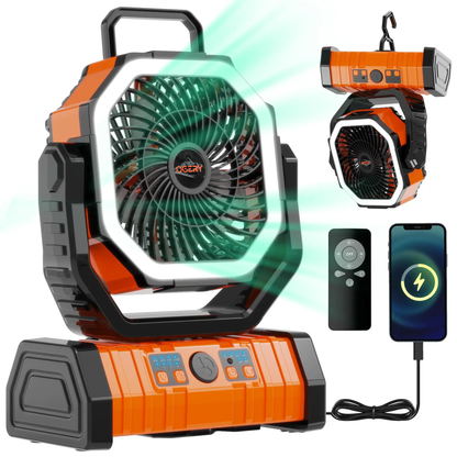 Rechargeable Camping Fan with LED Light & 360° Hanging Hook