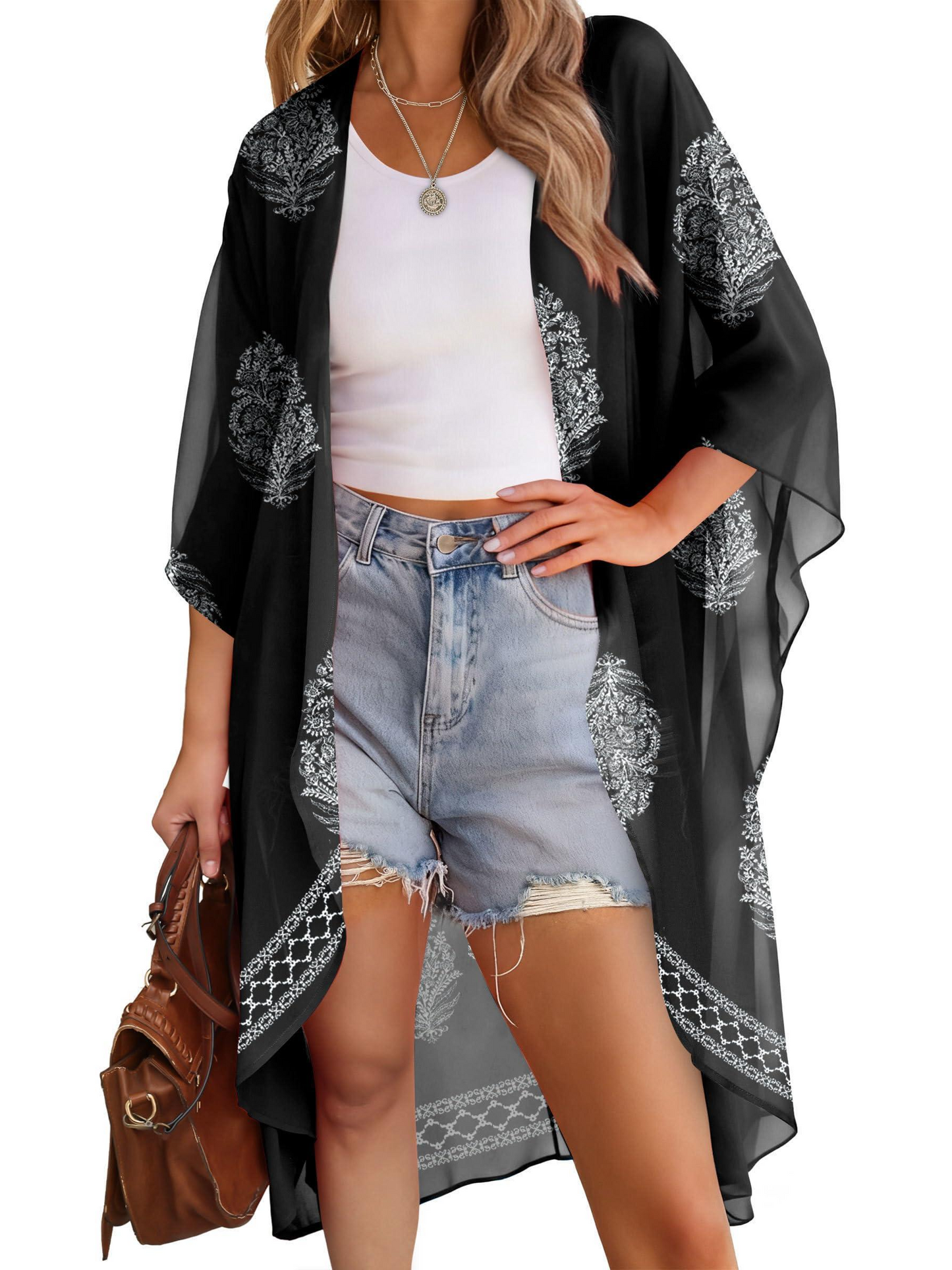 Women's Multi-Print Kimono Beach Cover-Up Cardigan
