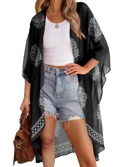 Women's Multi-Print Kimono Beach Cover-Up Cardigan