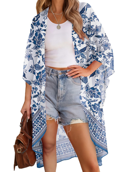 Women's Multi-Print Kimono Beach Cover-Up Cardigan