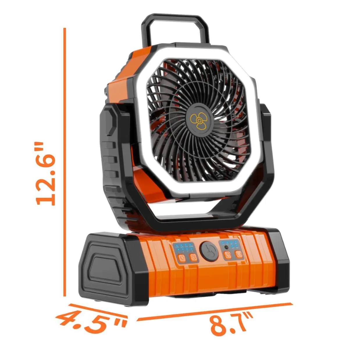 Rechargeable Camping Fan with LED Light & 360° Hanging Hook