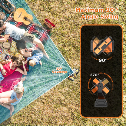 Rechargeable Camping Fan with LED Light & 360° Hanging Hook