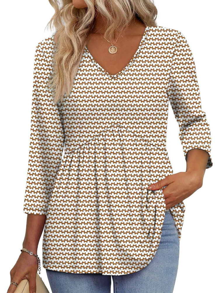 Limited time sale🔥Women's V-Neck 3/4 Sleeve Ruffled hem Top