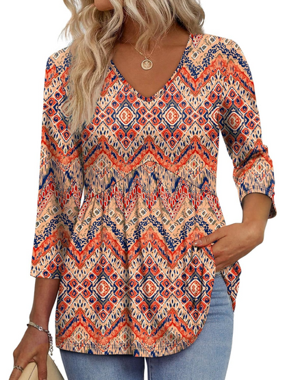 Limited time sale🔥Women's V-Neck 3/4 Sleeve Ruffled hem Top