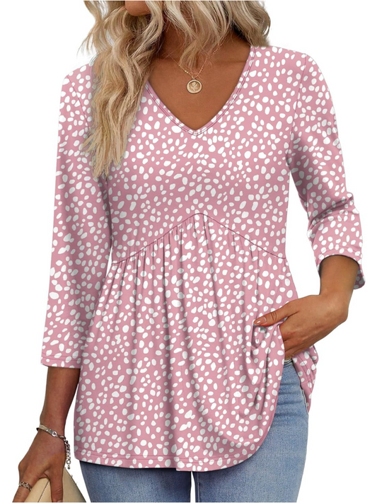 Limited time sale🔥Women's V-Neck 3/4 Sleeve Ruffled hem Top