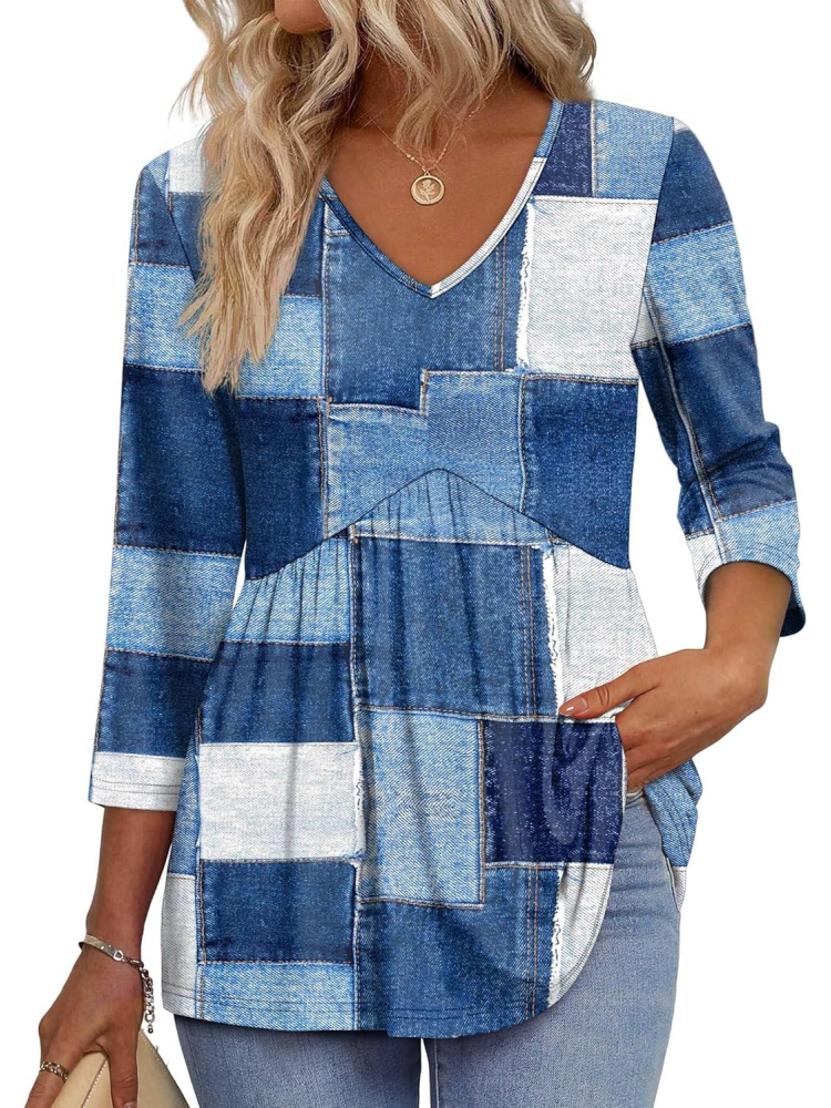 Limited time sale🔥Women's V-Neck 3/4 Sleeve Ruffled hem Top