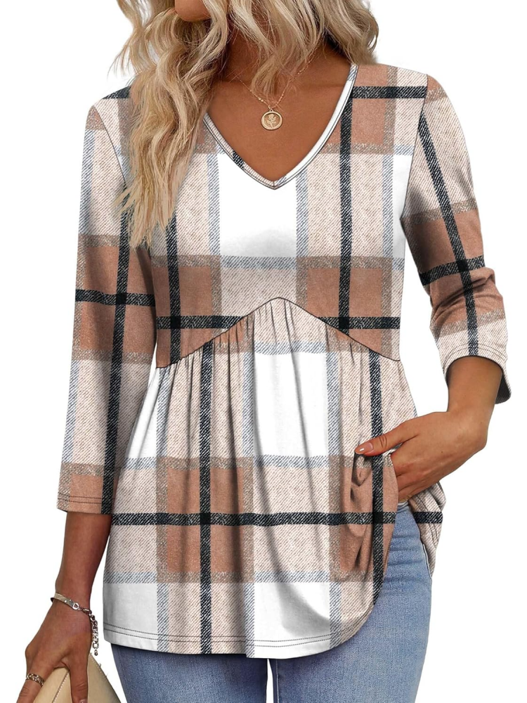Limited time sale🔥Women's V-Neck 3/4 Sleeve Ruffled hem Top