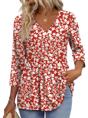 Limited time sale🔥Women's V-Neck 3/4 Sleeve Ruffled hem Top