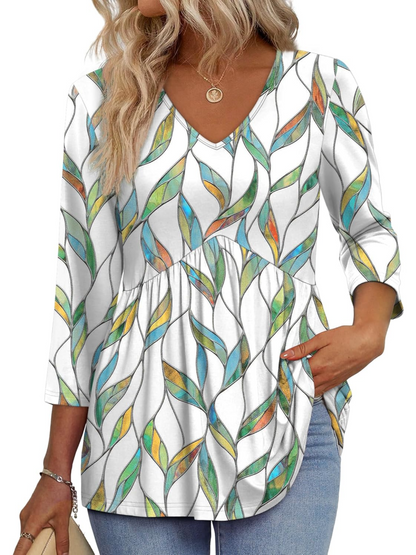 Limited time sale🔥Women's V-Neck 3/4 Sleeve Ruffled hem Top