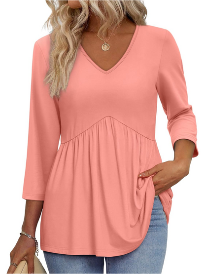 Limited time sale🔥Women's V-Neck 3/4 Sleeve Ruffled hem Top