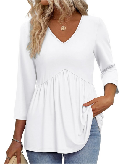 Limited time sale🔥Women's V-Neck 3/4 Sleeve Ruffled hem Top