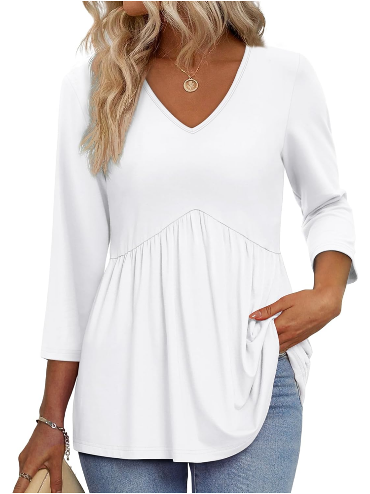 Women's V-Neck 3/4 Sleeve Ruffled hem Top