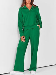 Women's Lapel Half Zip Sweatshirts And Wide Leg Pants Tracksuit Sets