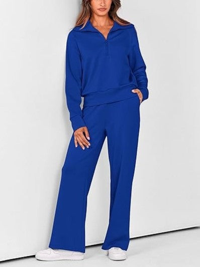 Women's Lapel Half Zip Sweatshirts And Wide Leg Pants Tracksuit Sets