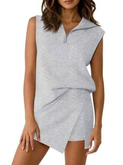 ⏰Hot Sale-Women's Half-Zip Casual Skort Two-Piece Set
