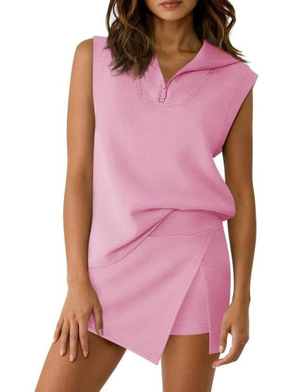 ⏰Hot Sale-Women's Half-Zip Casual Skort Two-Piece Set