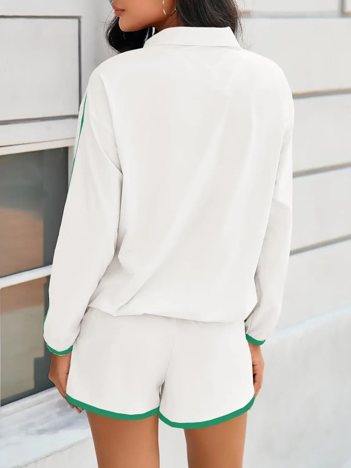 Women's Half-Zip Long Sleeve Top & Shorts Casual Two-Piece Set