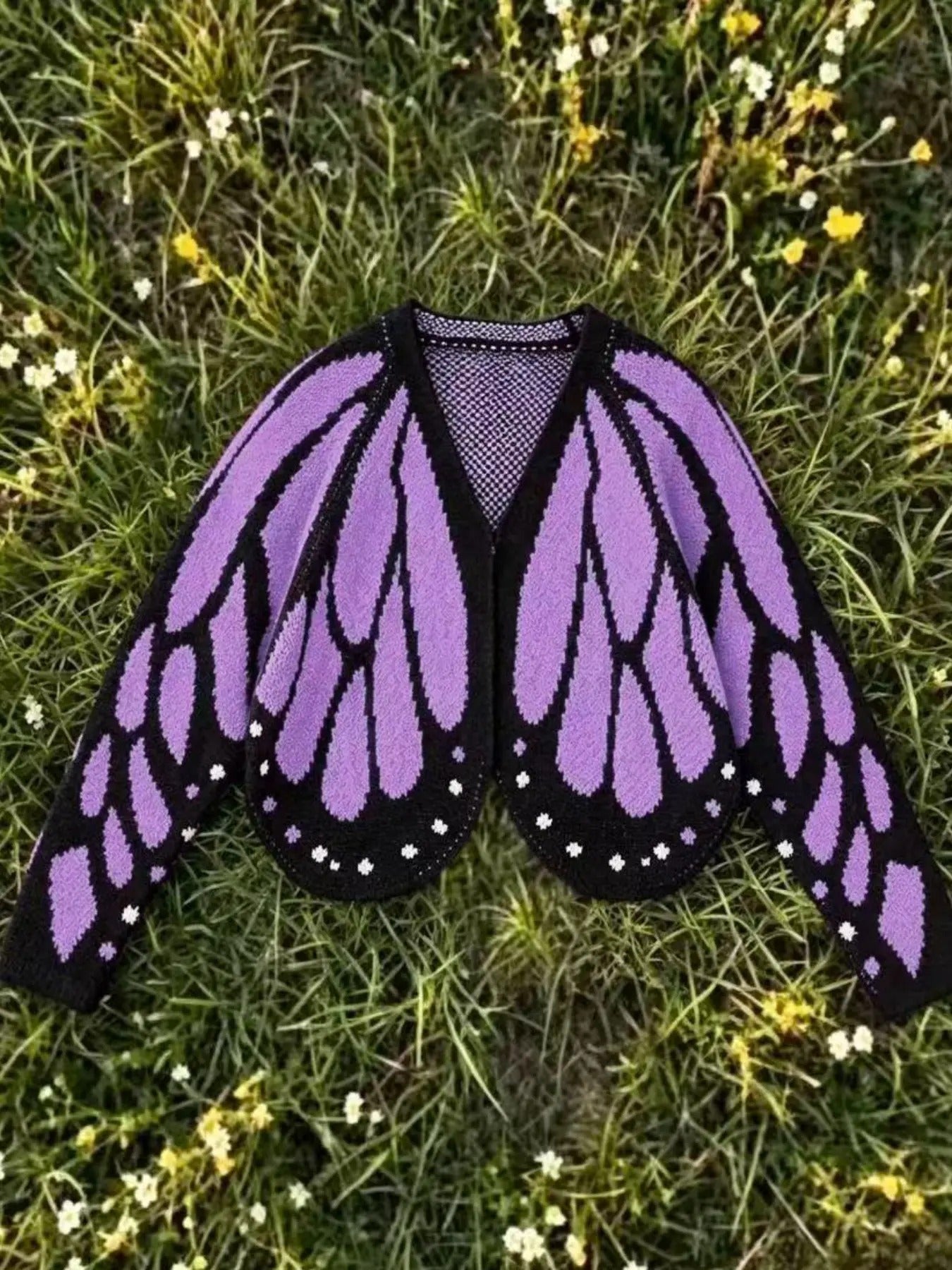 Women's Butterfly Print Knit Pullover Long Sleeve Sweater