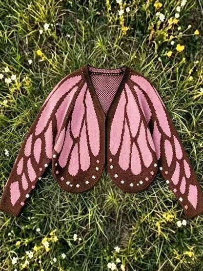 Women's Butterfly Print Knit Pullover Long Sleeve Sweater