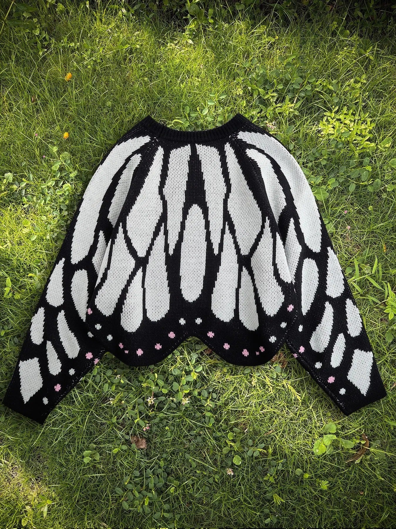 Women's Butterfly Print Knit Pullover Long Sleeve Sweater
