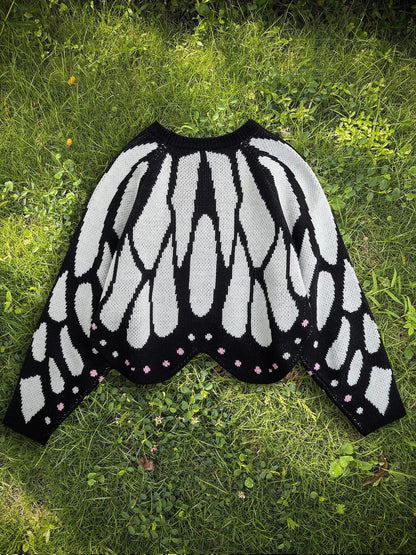 Women's Butterfly Print Knit Pullover Long Sleeve Sweater