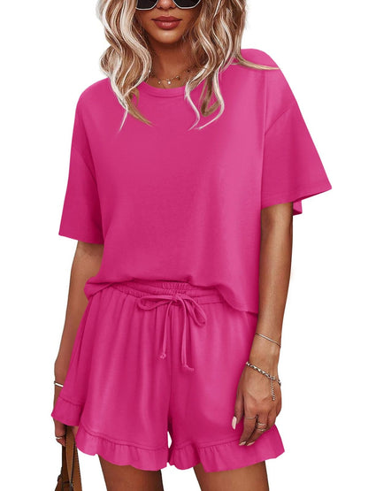 Women's Lounge Set Cropped Tops Ruffle Shorts