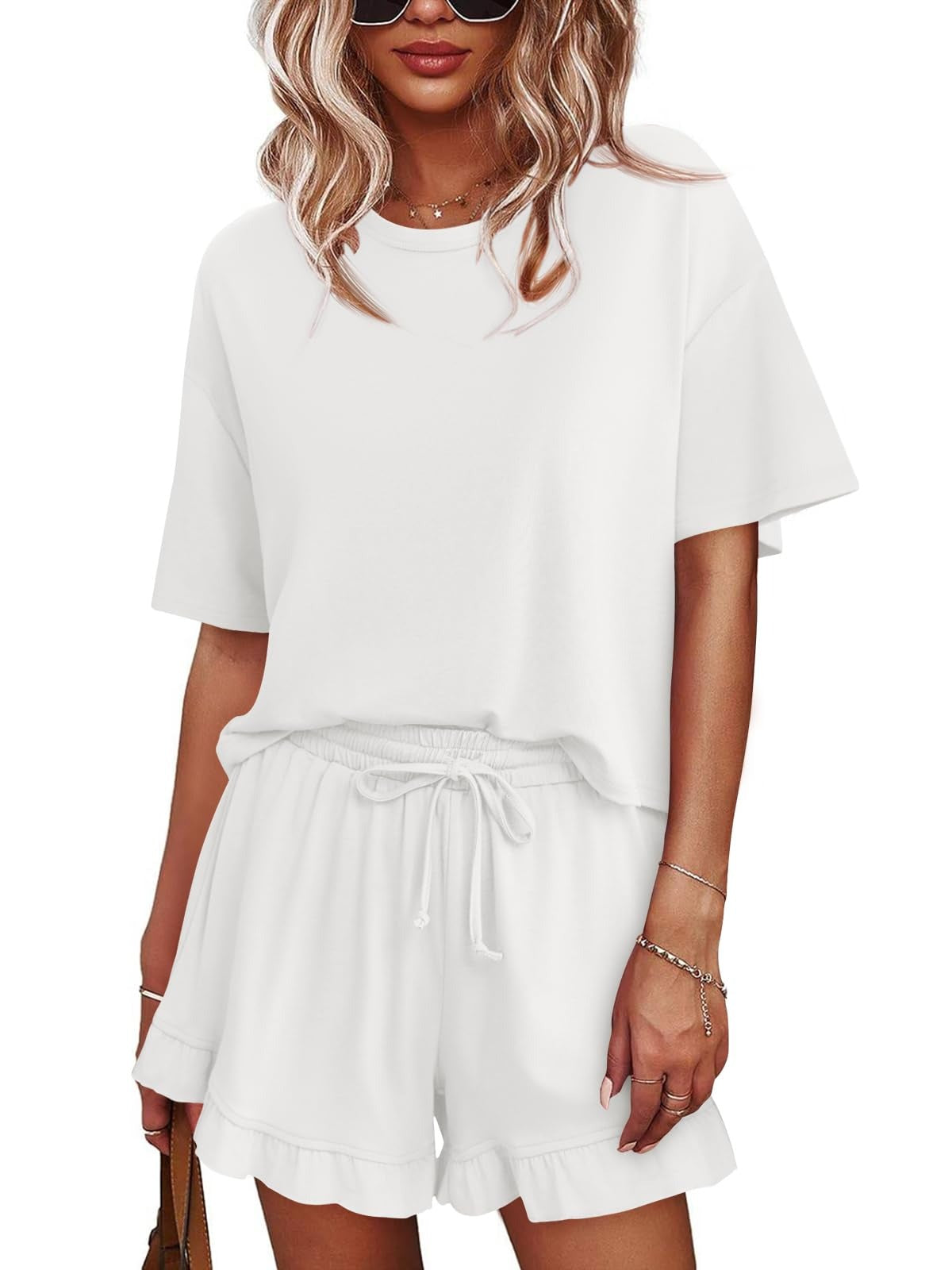 Women's Lounge Set Cropped Tops Ruffle Shorts