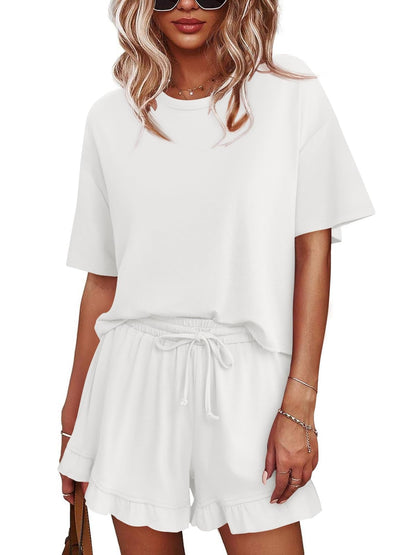 Women's Lounge Set Cropped Tops Ruffle Shorts