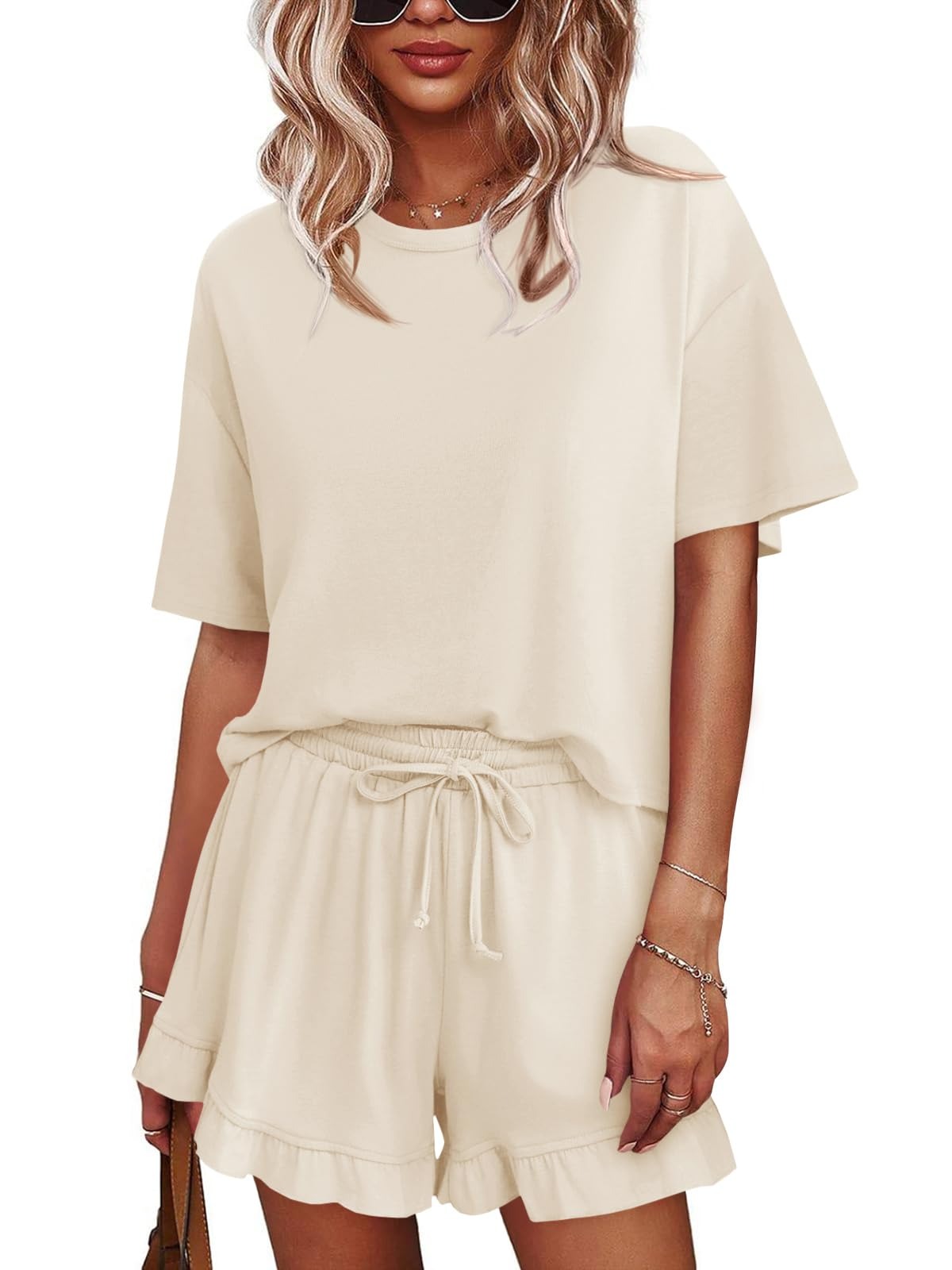 Women's Lounge Set Cropped Tops Ruffle Shorts