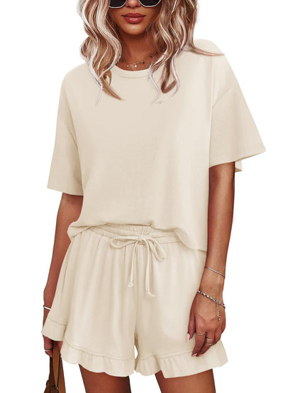 Women's Lounge Set Cropped Tops Ruffle Shorts