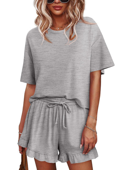 Women's Lounge Set Cropped Tops Ruffle Shorts