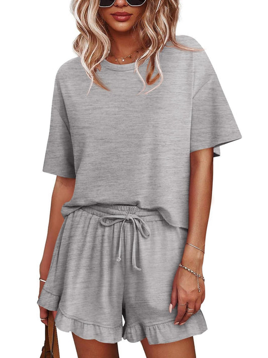 Women's Lounge Set Cropped Tops Ruffle Shorts