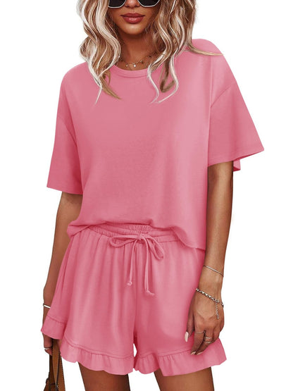 Women's Lounge Set Cropped Tops Ruffle Shorts