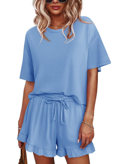 Women's Lounge Set Cropped Tops Ruffle Shorts