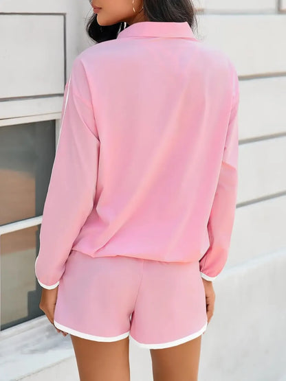 Women's Half-Zip Long Sleeve Top & Shorts Casual Two-Piece Set